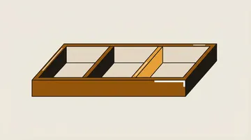 A tray with two dividers and three empty compartments