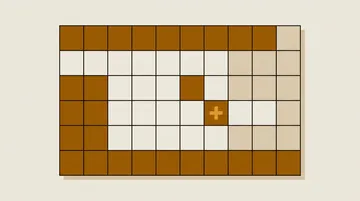 A grid of empty cells with one marked by a cross