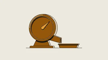 A timer dial joined by a chute to a plain empty tray