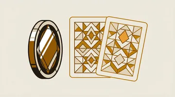 A dealer button on edge beside two blank cards