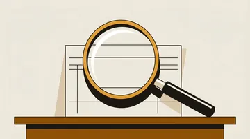 A magnifying glass over a blank ledger card