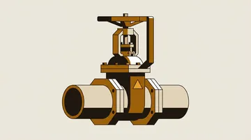 A shut gate across a pipe, handle in the closed position