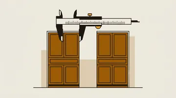 Two identical cabinet fronts with calipers measuring one