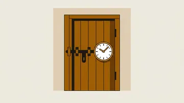 A bolted door with a plain round time dial beside the bolt