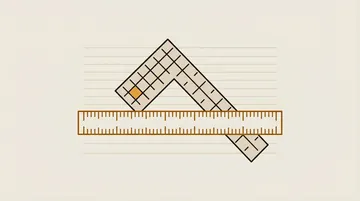 A ruler and a set square crossed on a ruled sheet